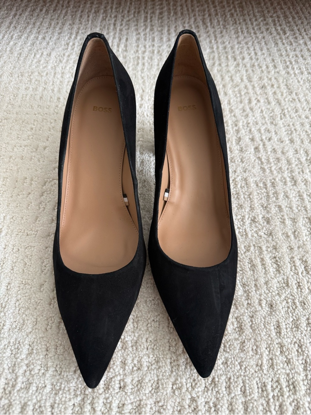 BOSS Black Suede Pointed-Toe Pumps